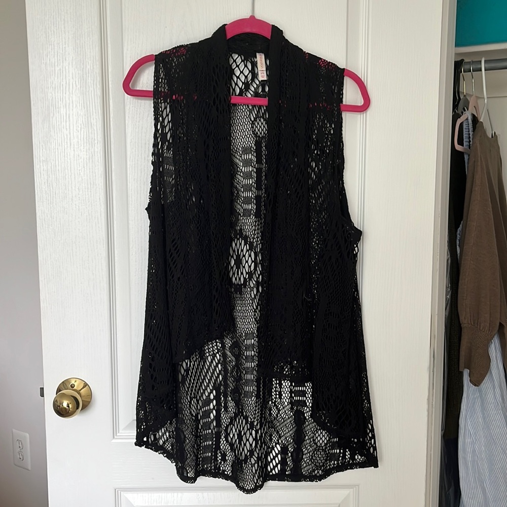 Vintage Boho festival high-low sleeveless vest jacket coverup L/XL